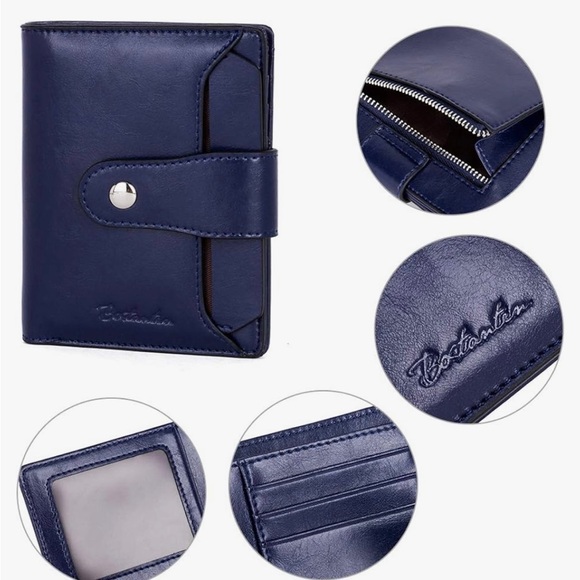 Bostanten Navy Blue Wallet Small Bifold Credit Card Slots Zipper Coin & Billfold - Picture 4 of 5